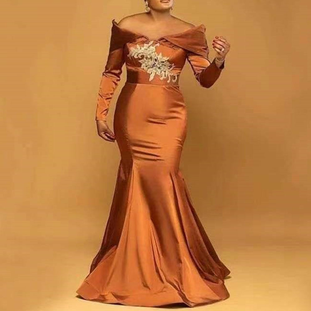 Floor-Length Off-The-Shoulder Long Sleeves Trumpet Celebrity Dress 2022