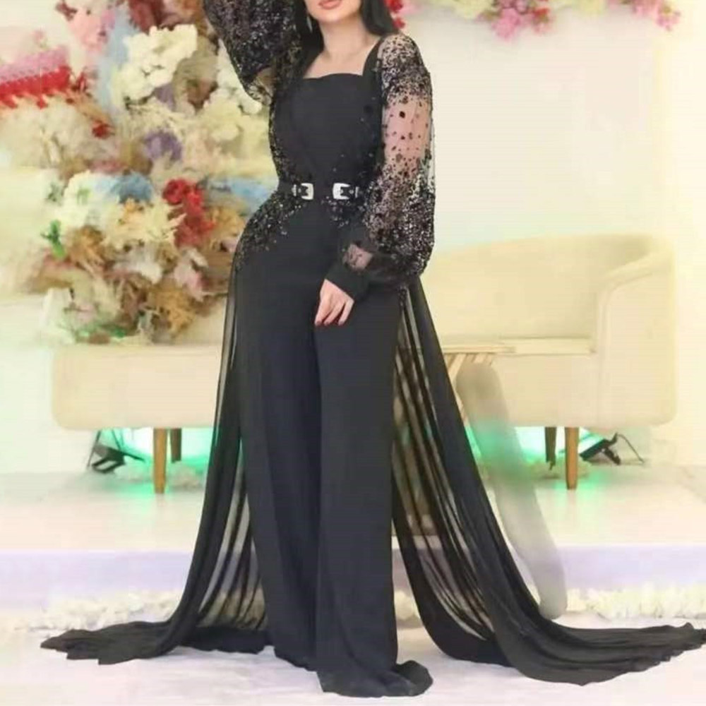 Sequins Column Long Sleeves Square Evening Dress 2022