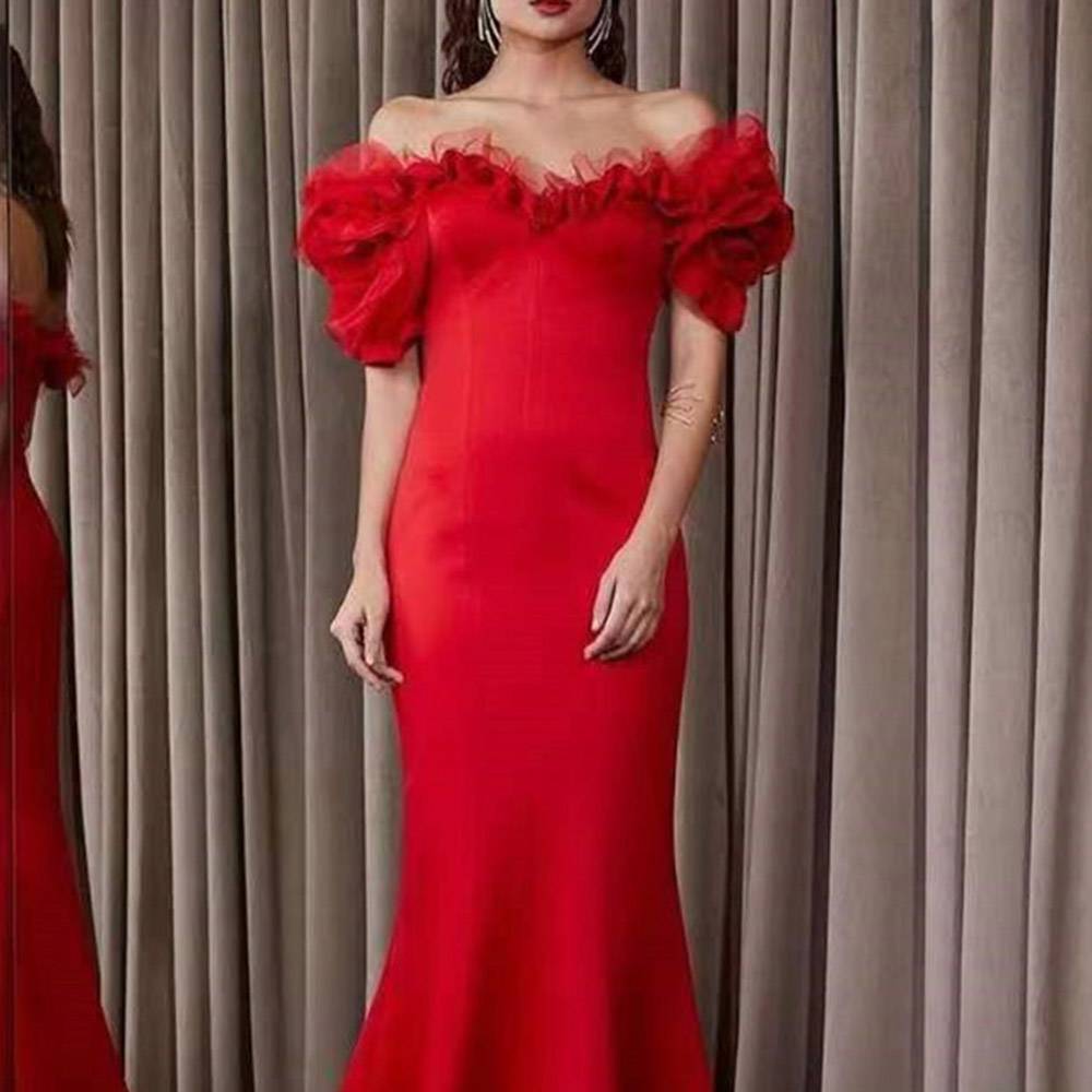 Off-The-Shoulder Trumpet Half Sleeves Floor-Length Evening Dress 2022