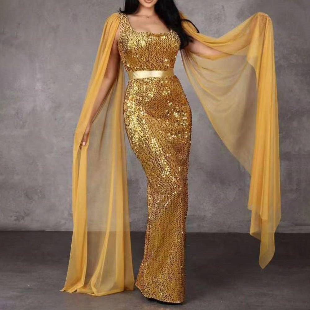 Long Sleeves Square Sequins Floor-Length Formal Dress 2022