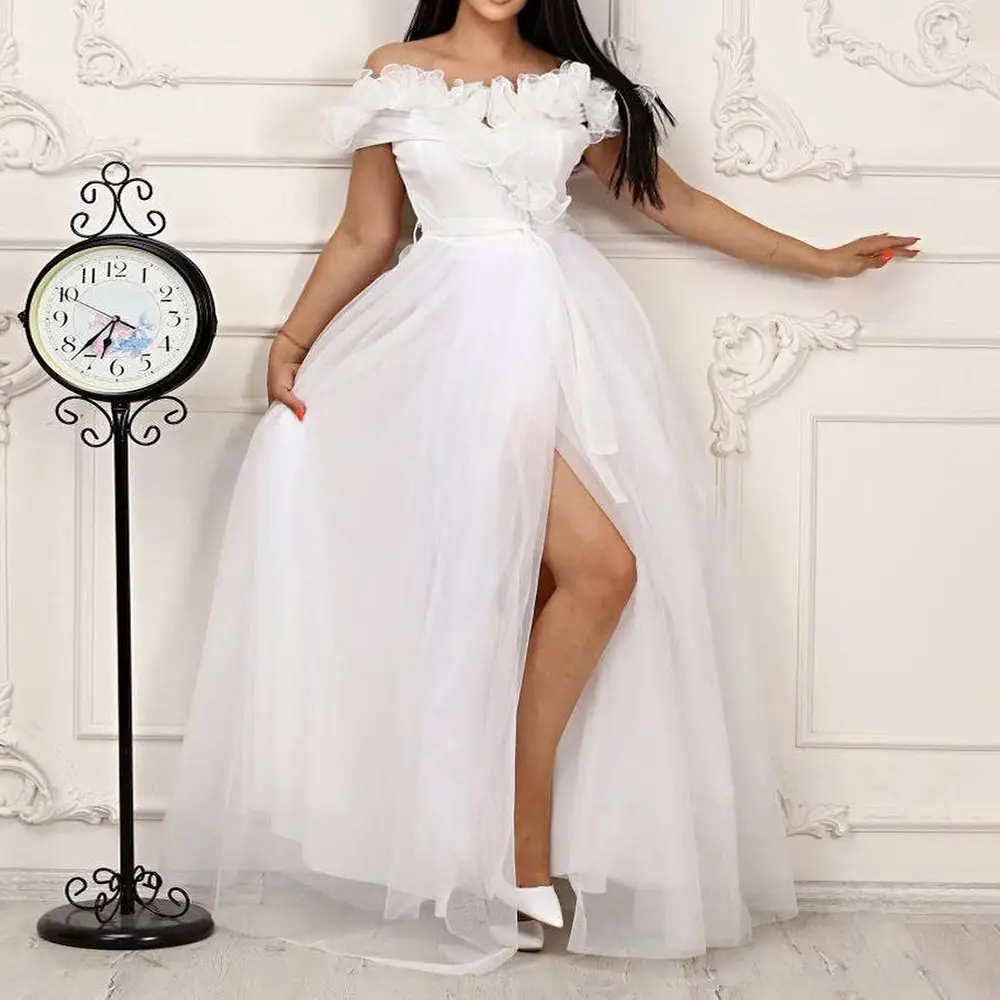 Short Sleeves Appliques Floor-Length Off-The-Shoulder Prom Dress 2022