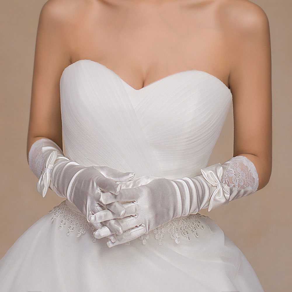Satin Bowknot Lace Wedding Finger Gloves 2022