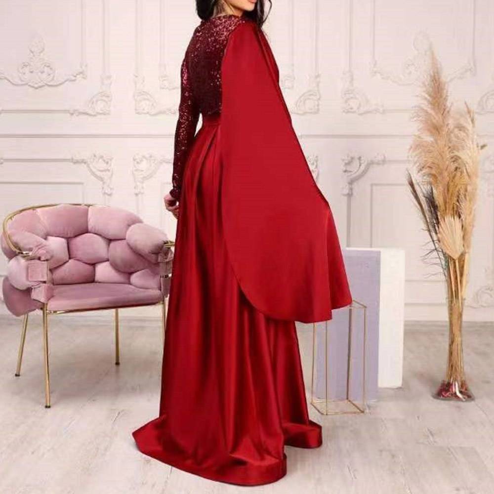 Long Sleeves A-Line Floor-Length Sequins Evening Dress 2022