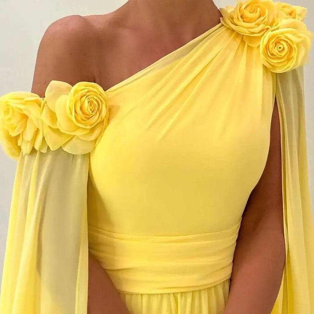 Flowers One Shoulder Floor-Length A-Line Evening Formal Dress 2022