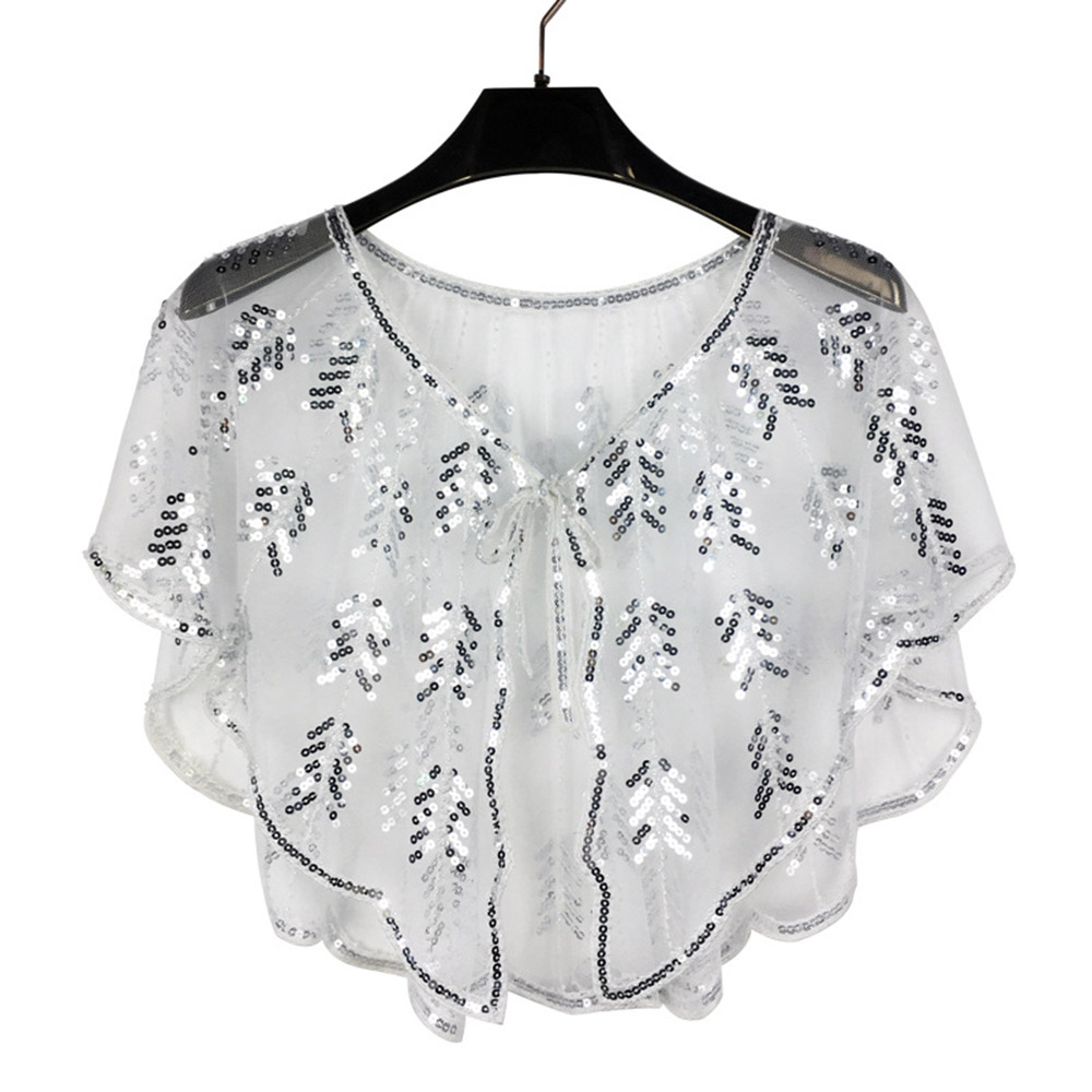 Short Sleeve Sequins Tulle Evening Shawl2021