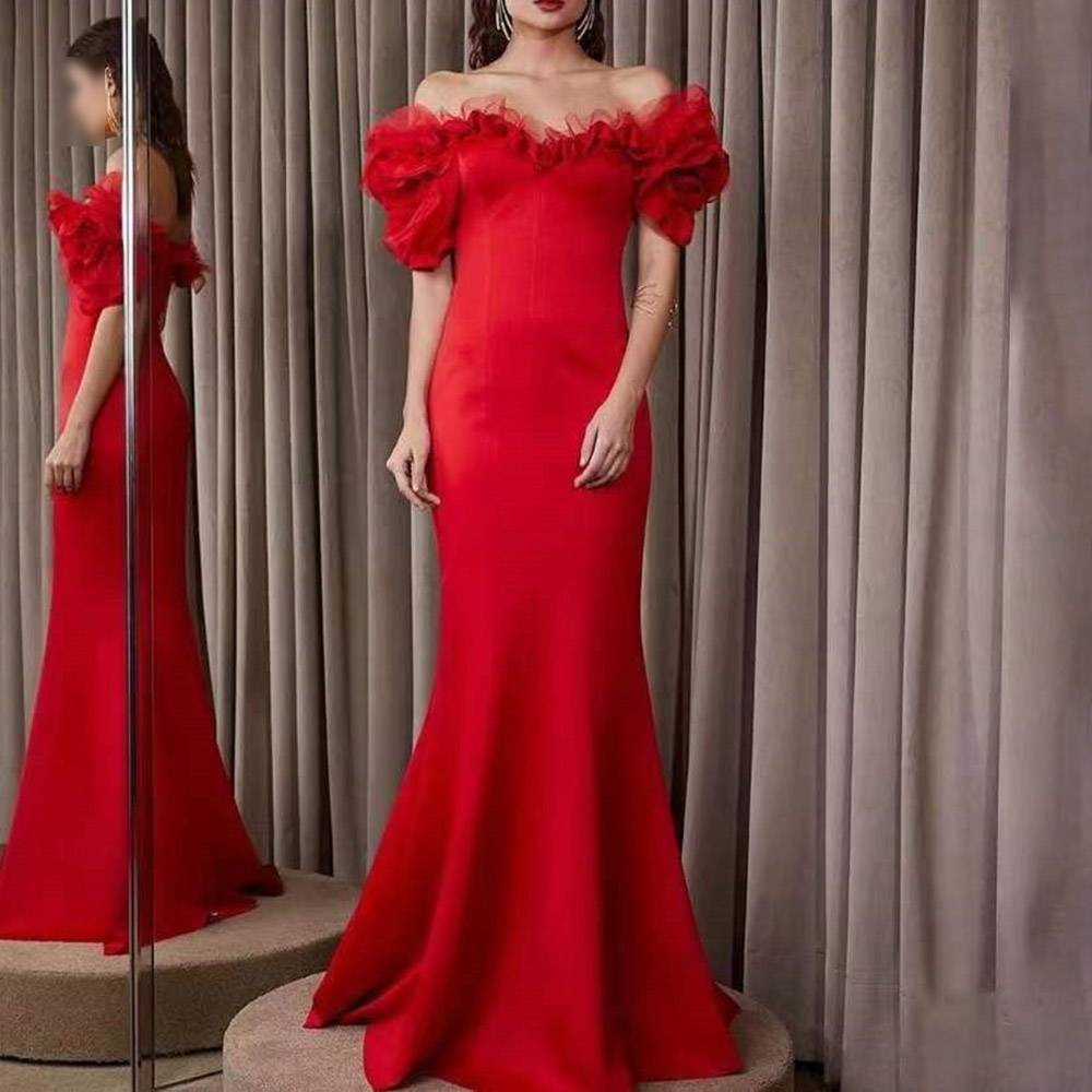 Off-The-Shoulder Trumpet Half Sleeves Floor-Length Evening Dress 2022