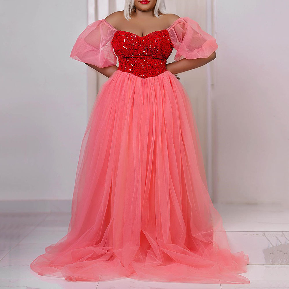 Floor-Length Half Sleeves Off-The-Shoulder Ball Gown Evening Dress 2022