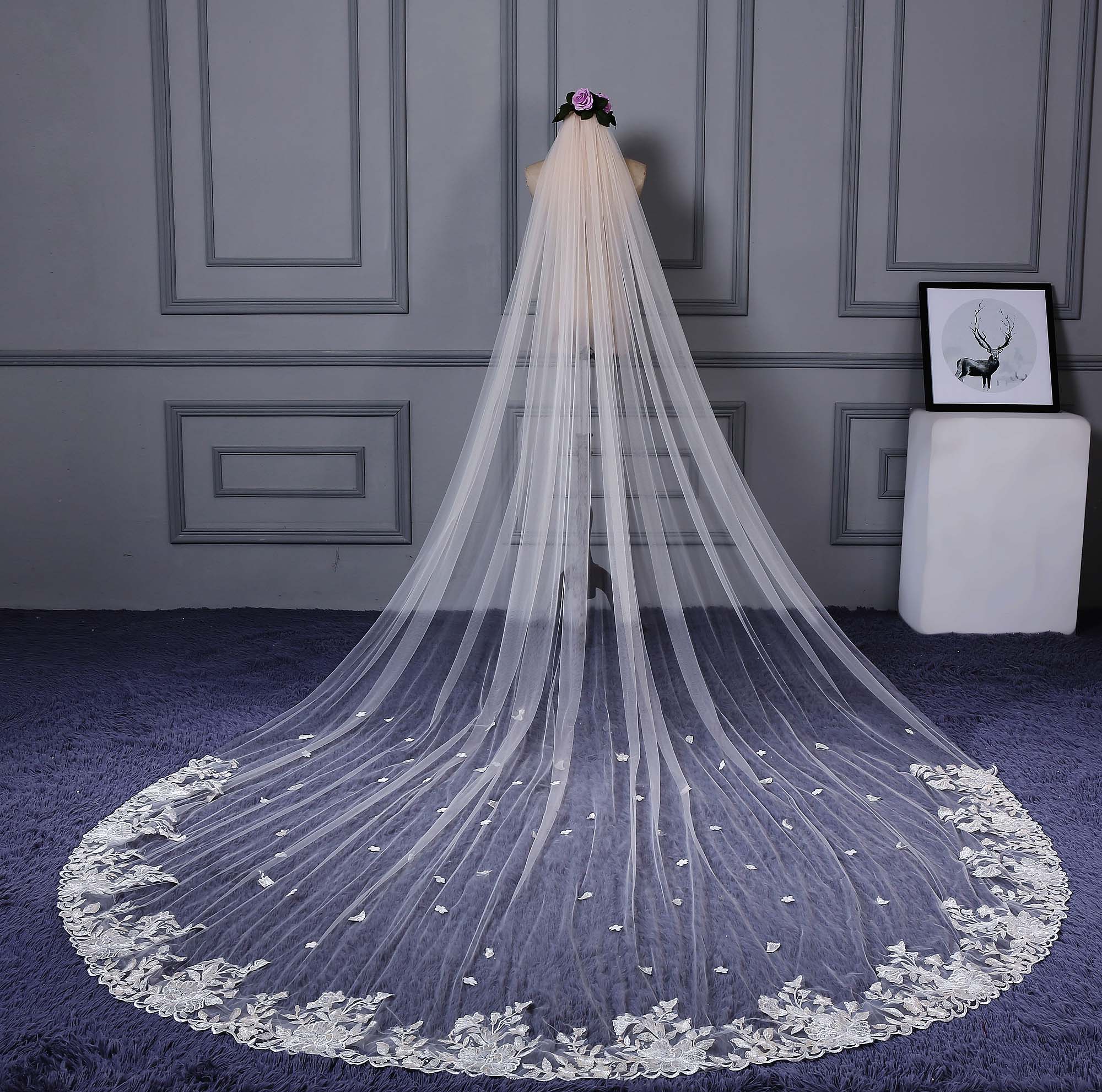One Layer Appliques Wedding Veil
