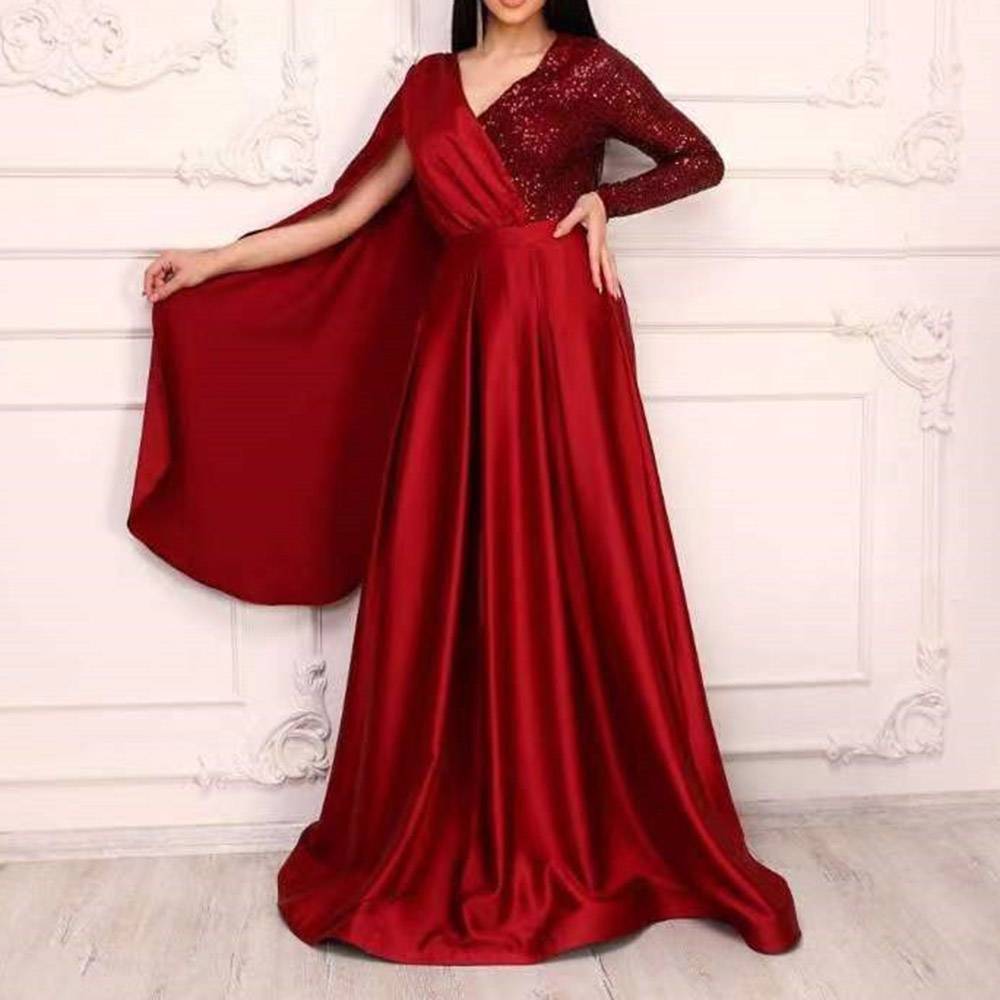 Long Sleeves A-Line Floor-Length Sequins Evening Dress 2022