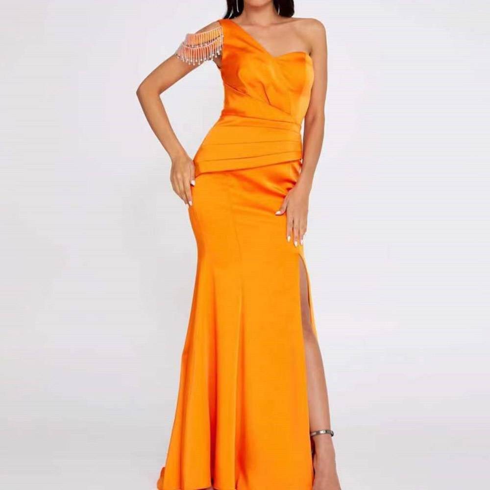 Elegant Tassel One Shoulder Floor-Length Trumpet Evening Dress 2022