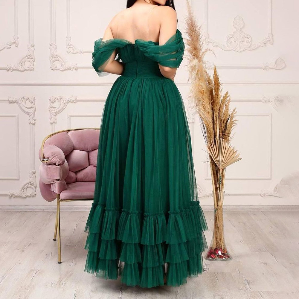 Short Sleeves A-Line Off-The-Shoulder Ankle-Length Prom Dress 2022