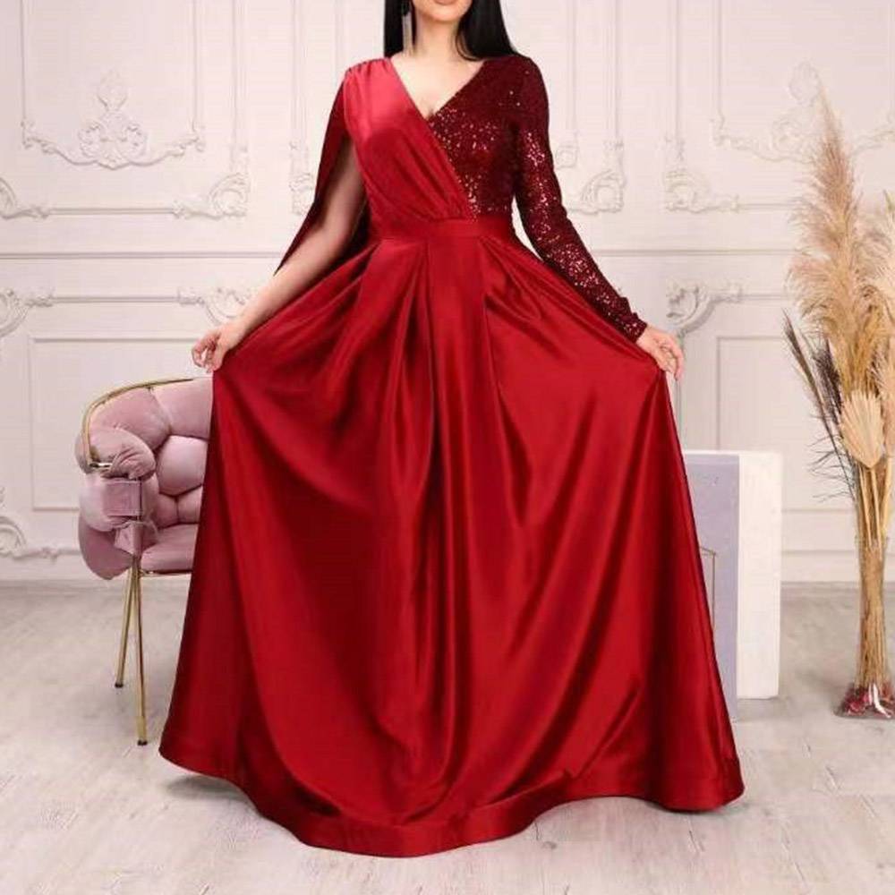 Long Sleeves A-Line Floor-Length Sequins Evening Dress 2022