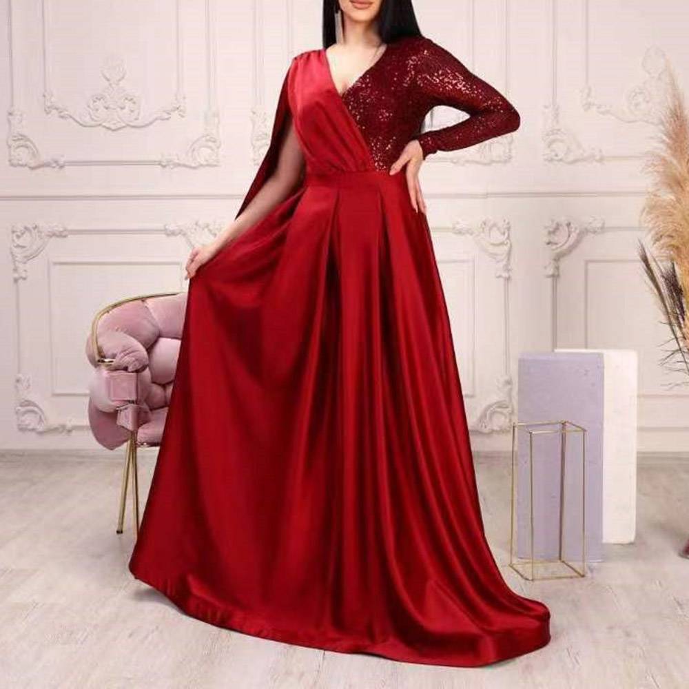 Long Sleeves A-Line Floor-Length Sequins Evening Dress 2022