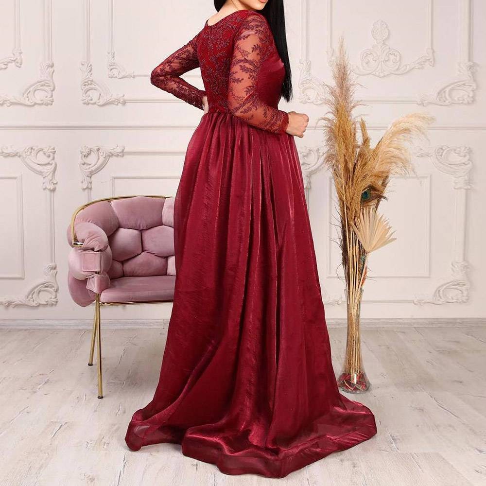 Split-Front Long Sleeves A-Line Floor-Length Velvet Evening Dress 2022