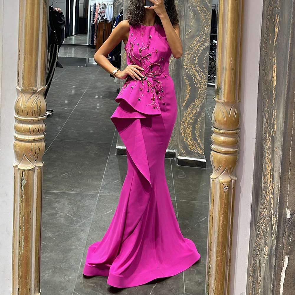 Beading Scoop Floor-Length Trumpet/Mermaid Celebrity Dress 2022