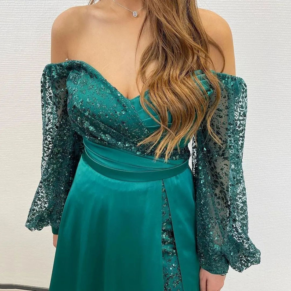 Split-Front Floor-Length Long Sleeves Prom Celebrity Dress 2022