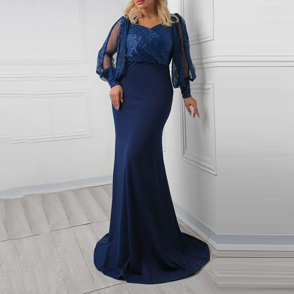 Trumpet Long Sleeves Floor-Length V-Neck Formal Dress 2022