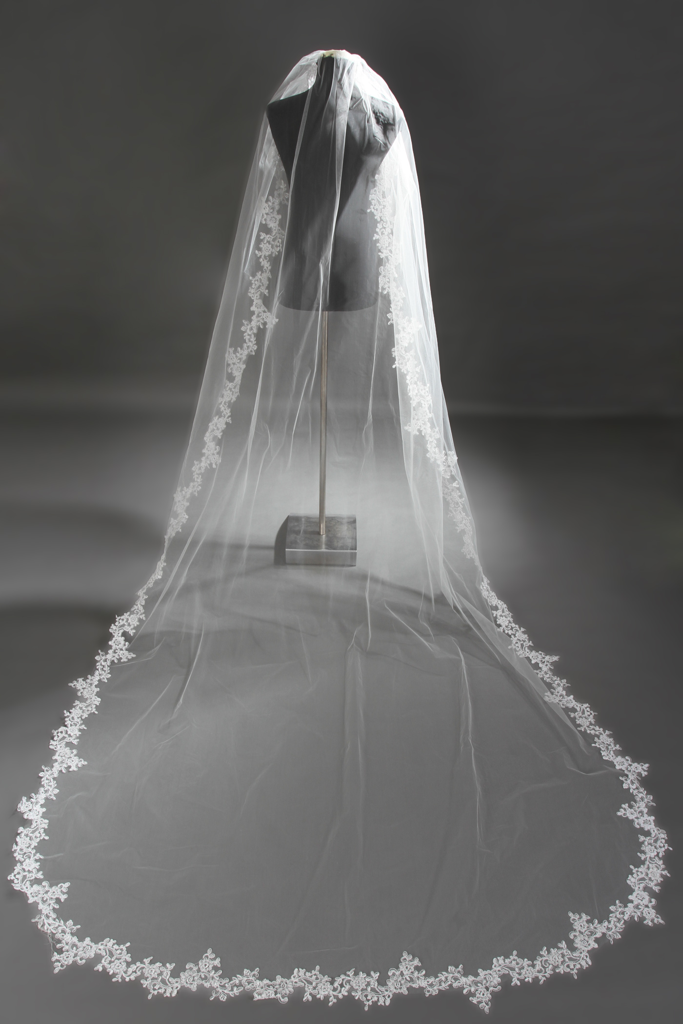 Wedding Veil One-tier Cathedral Veils Lace Applique Edge Tulle Lace
