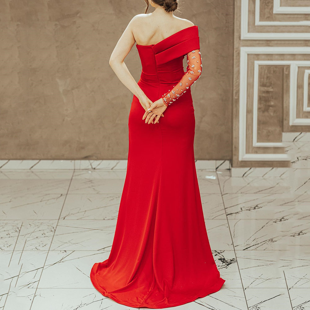 One Shoulder Floor-Length Trumpet Crystal Formal Evening Dress 2022