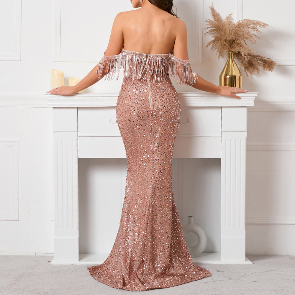 Trumpet Off-The-Shoulder Floor-Length Tassel Evening Dress 2022