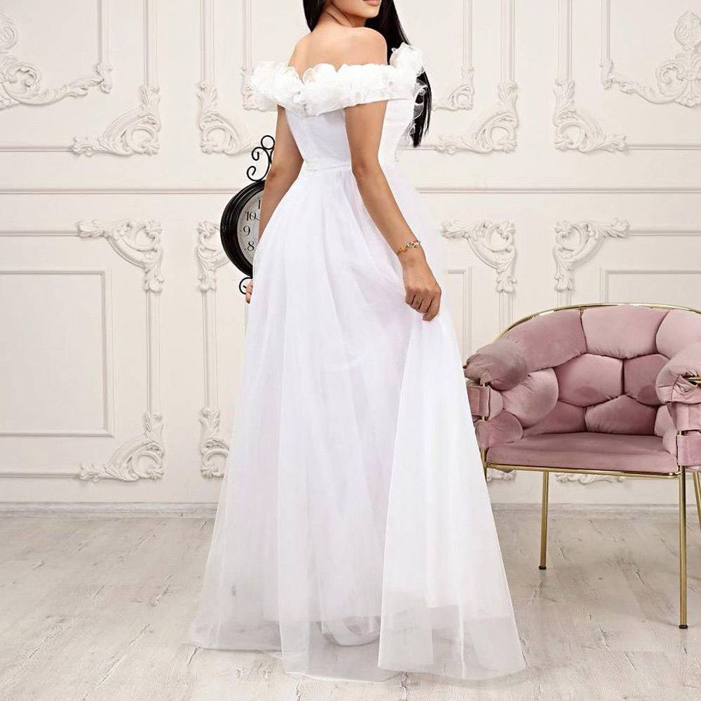 Short Sleeves Appliques Floor-Length Off-The-Shoulder Prom Dress 2022