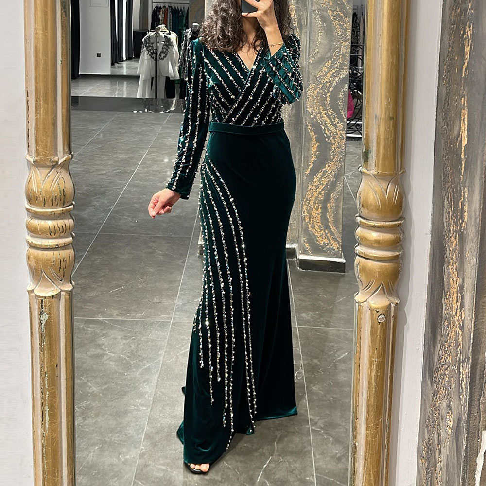 Floor-Length Long Sleeves Trumpet/Mermaid Sequins Celebrity Dress 2022