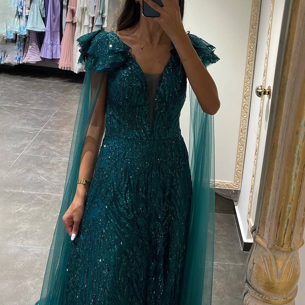 A-Line Sequins Long Sleeves Floor-Length Formal Dress 2022