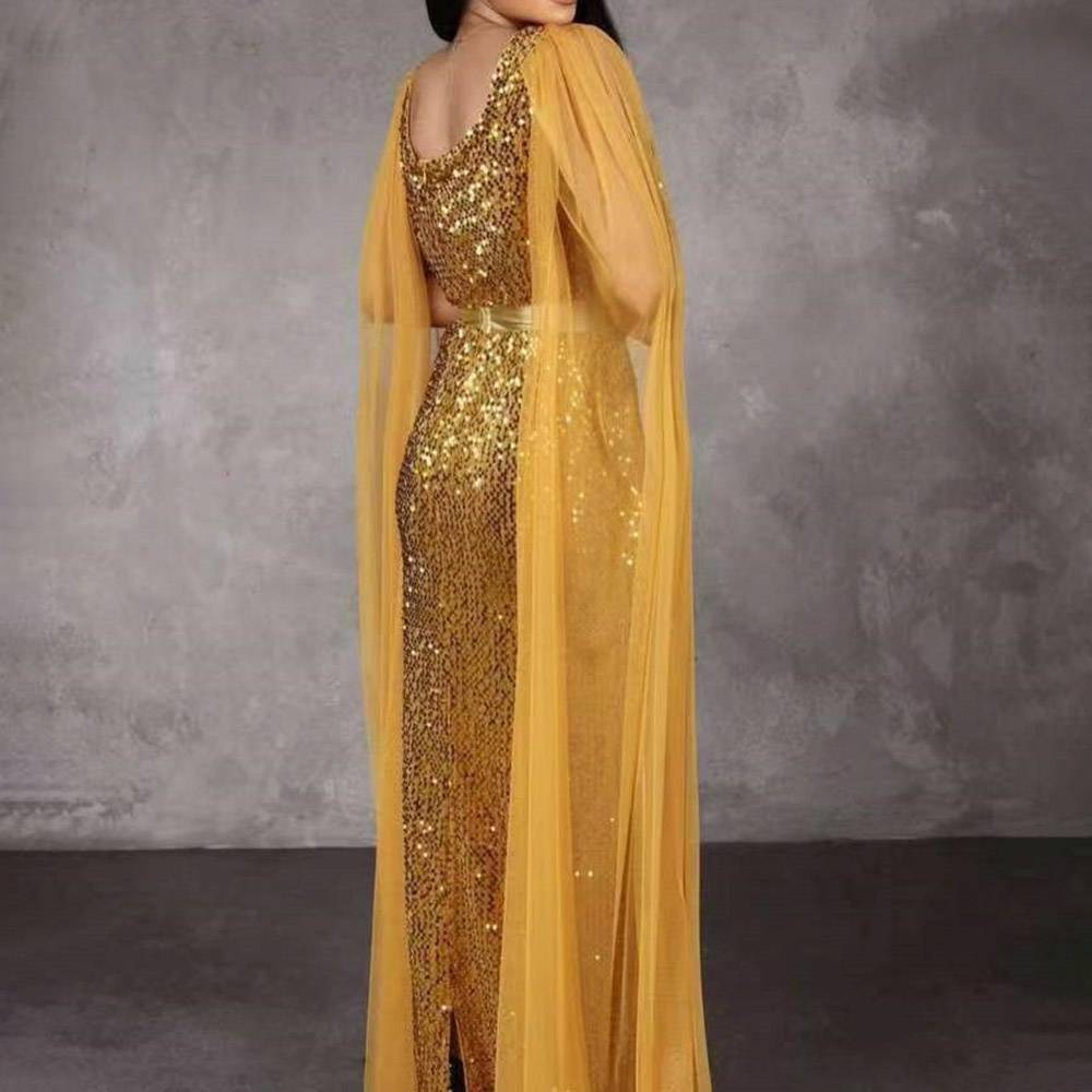 Long Sleeves Square Sequins Floor-Length Formal Dress 2022