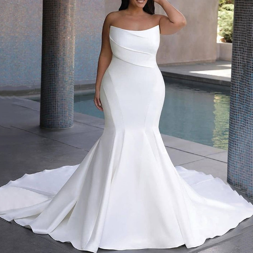 Trumpet Sleeveless Strapless Floor-Length Hall Wedding Dress 2021