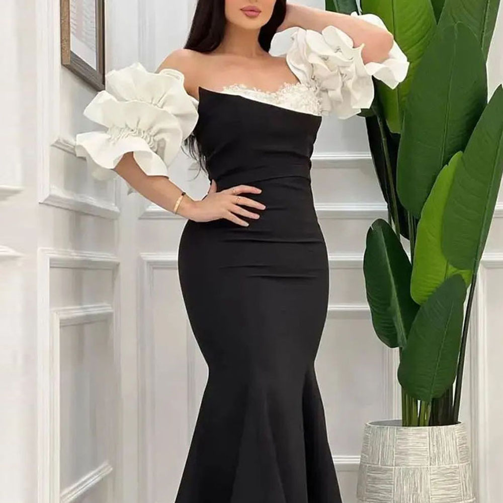 Mermaid Floor-Length 3/4 Length Sleeves Pleats Formal Dress 2022