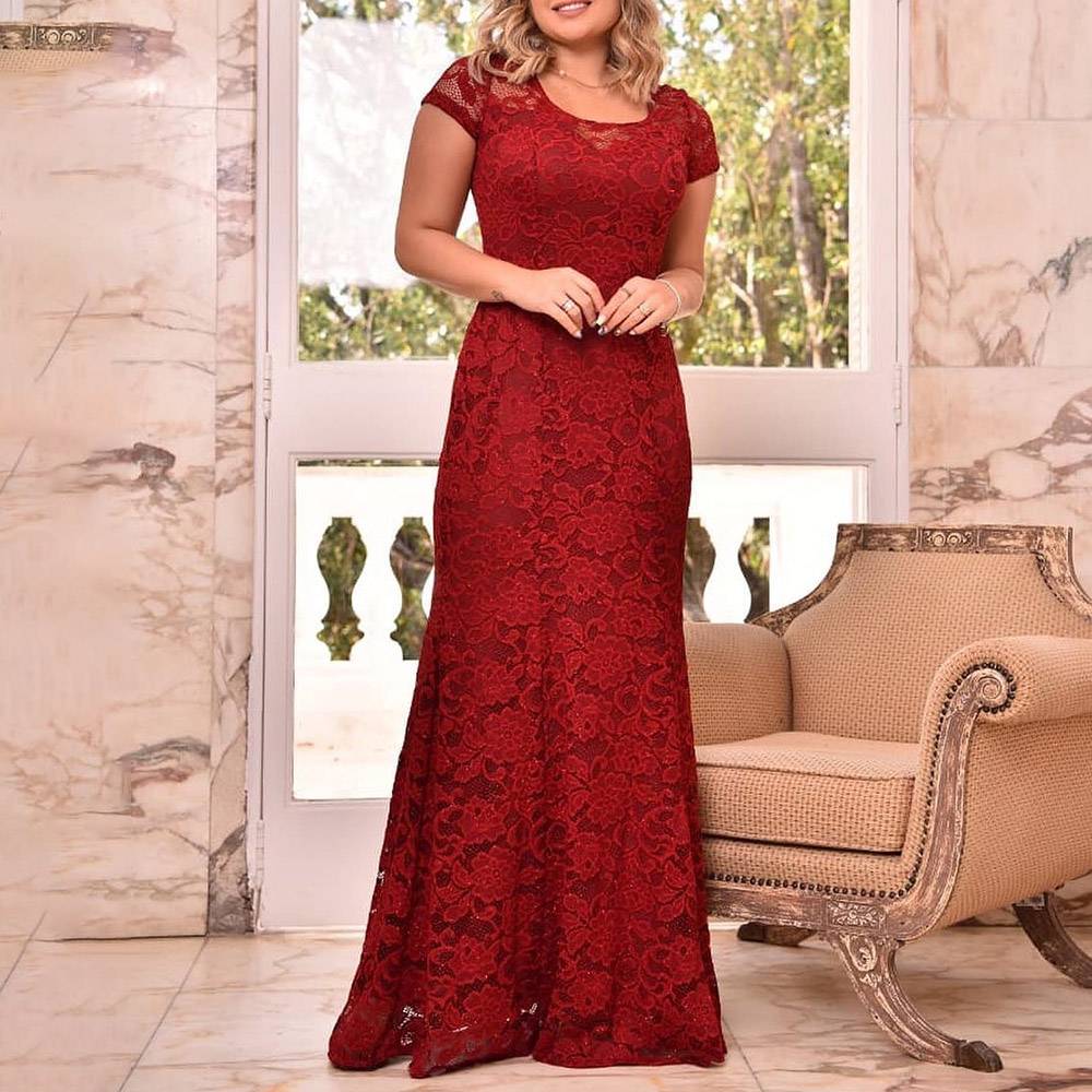 Floor-Length Short Sleeves A-Line Lace Celebrity Dress 2022