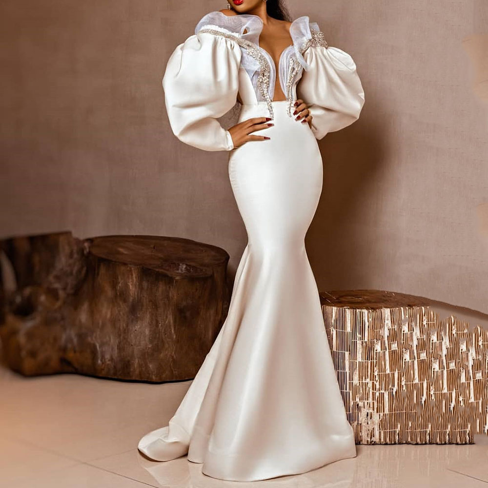 Mermaid V-Neck Floor-Length Long Sleeves Formal Evening Dress 2022