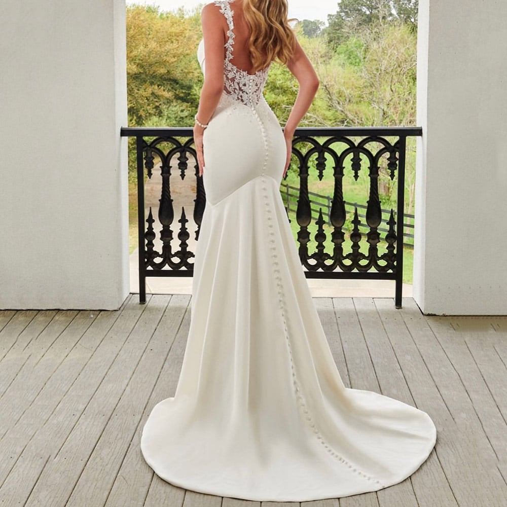 Floor-Length Trumpet Spaghetti Straps Sleeveless Hall Wedding Dress 2022