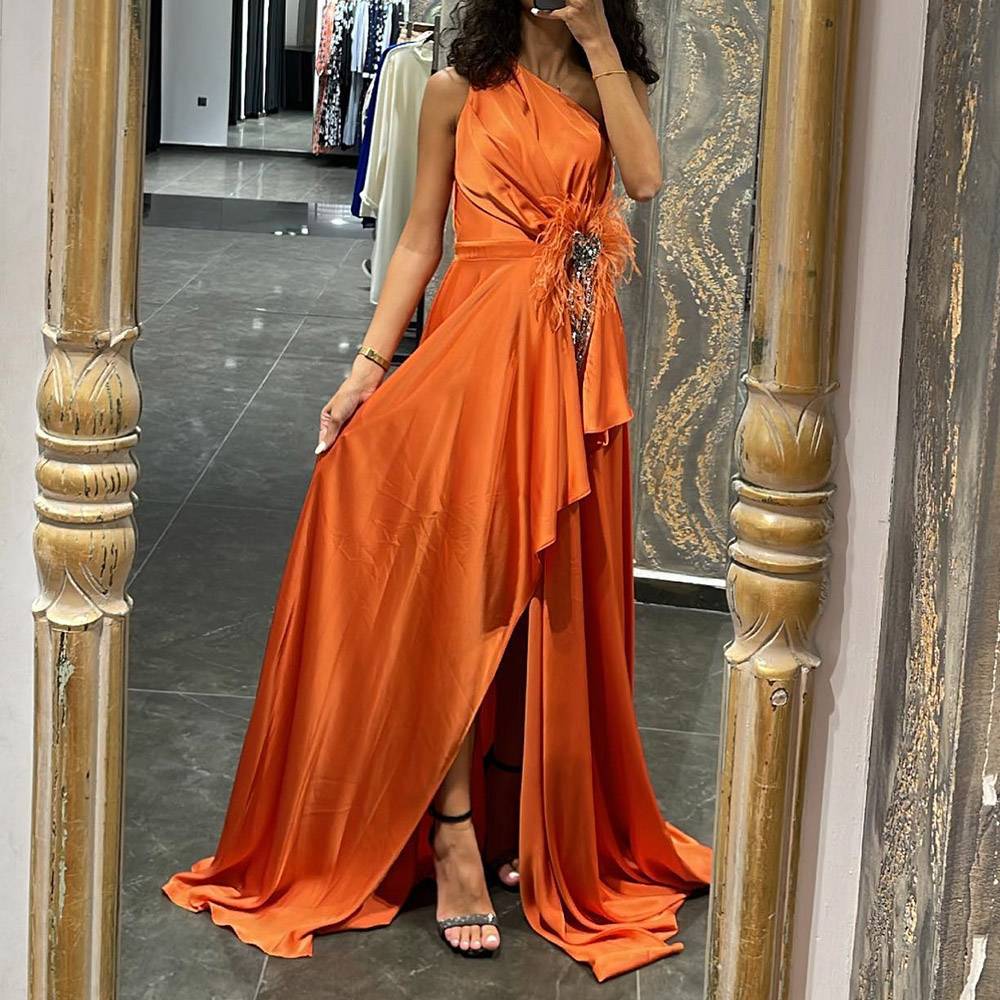 A-Line One Shoulder Floor-Length Sleeveless Formal Dress 2022