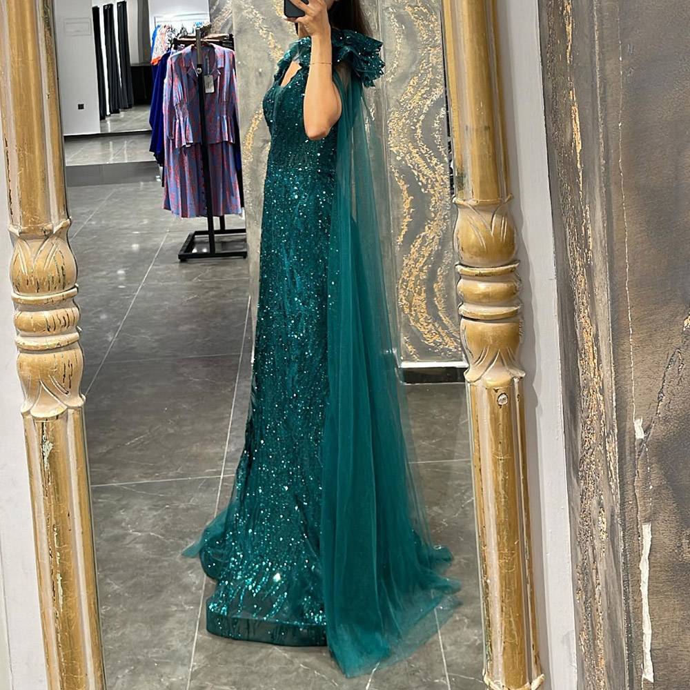 A-Line Sequins Long Sleeves Floor-Length Formal Dress 2022