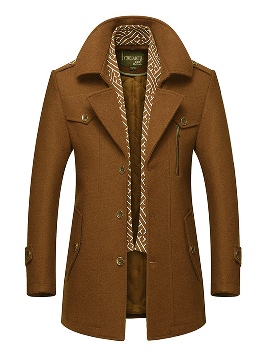 Scarf Collar Midi-Length Woolen Men's Trench Coat