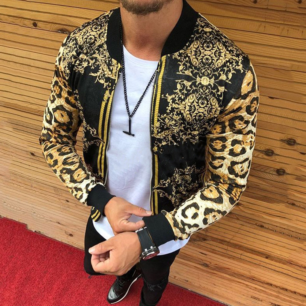 Leopard Patchwork Stand Collar European Men's Jacket