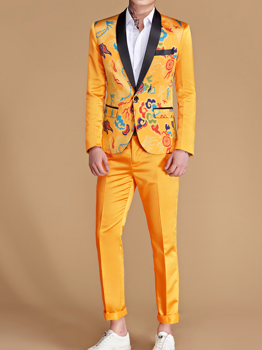 Red/Yellow/Sky Blue/Royal Blue Floral Print One Button Slim Men's Dress Suit