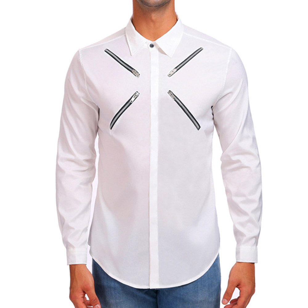 Casual Lapel Zipper Spring Men's Shirt