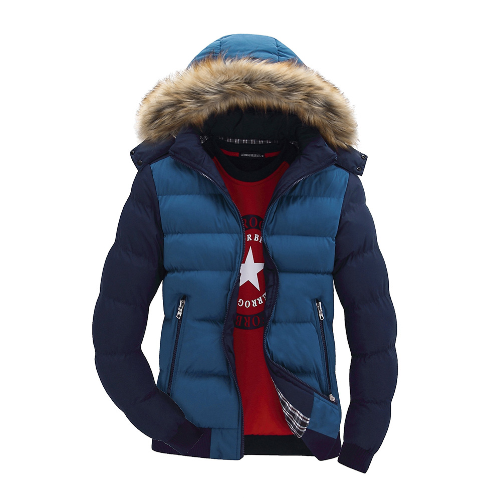 Color Block Patchwork Hooded Casual Men's Down Jacket