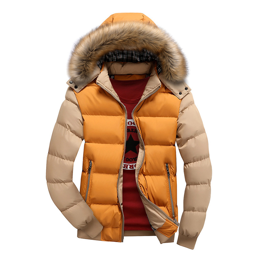 Color Block Patchwork Hooded Casual Men's Down Jacket