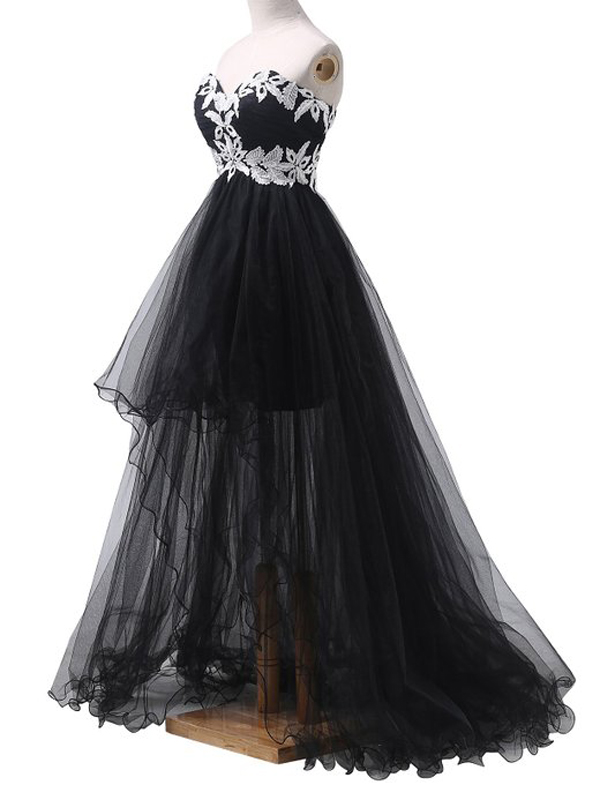 Sweetheart Appliques Lace-Up High Low Evening Dress