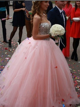 Beading Sweetheart Ball Gown Pink Wedding Dress