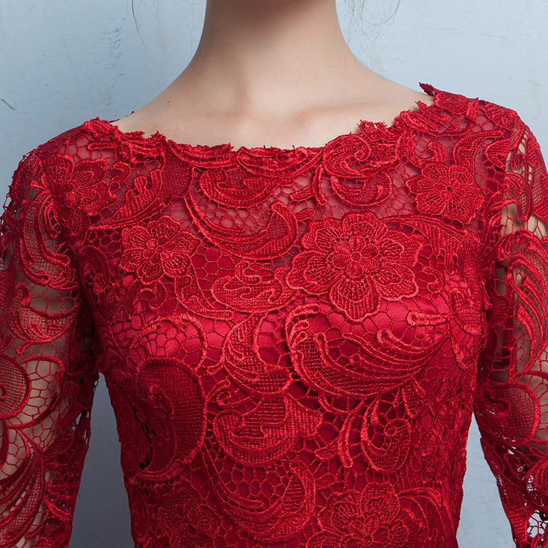 Sheath Lace Tea-Length Evening Dress with Sleeves