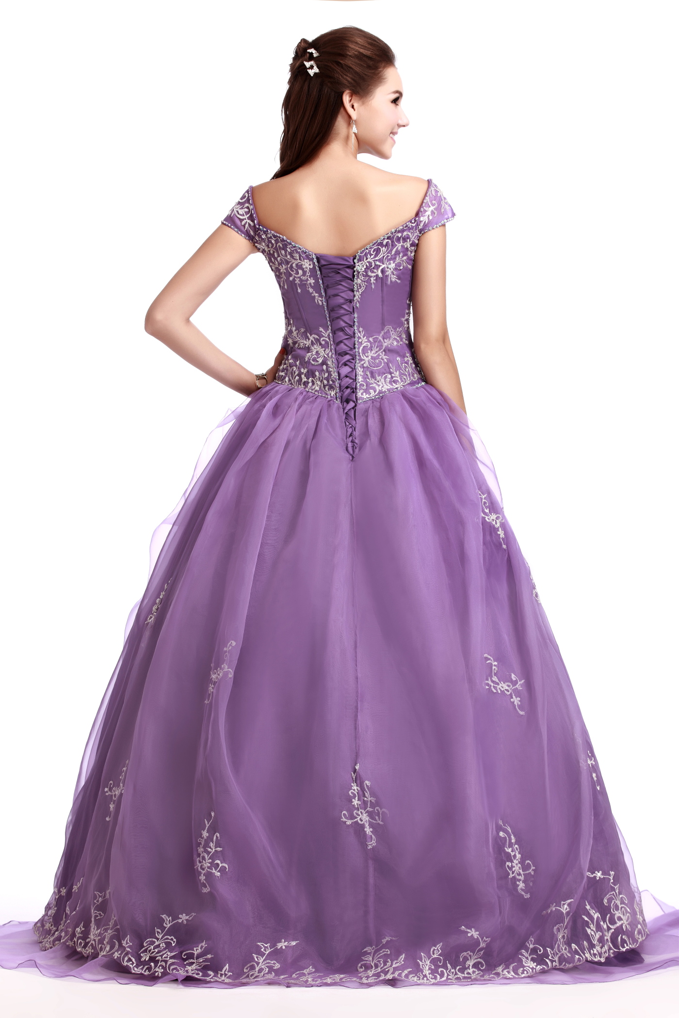 Off-the-Shoulder Embroidery Purple Ball Gown Quinceanera Dress