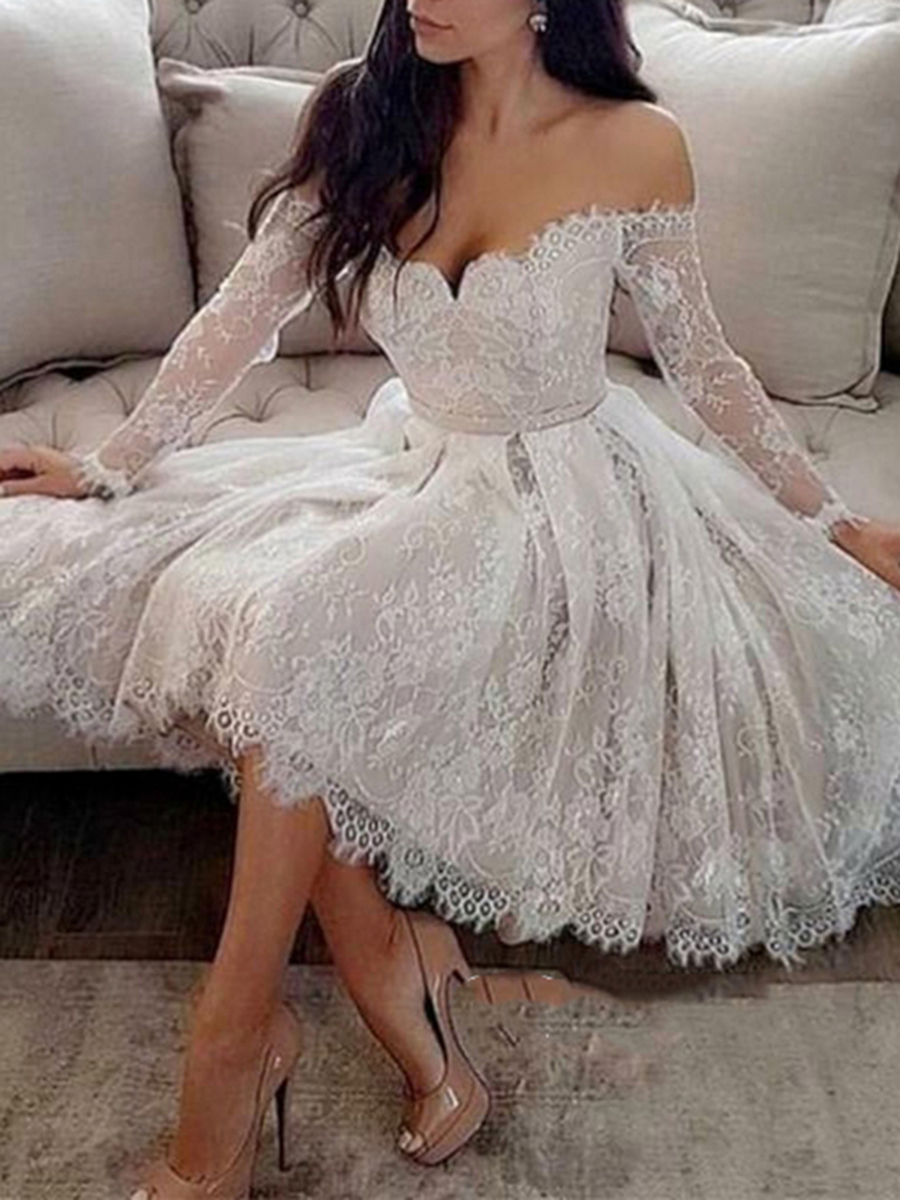 Off the Shoulder Lace Long Sleeves Cocktail Dress