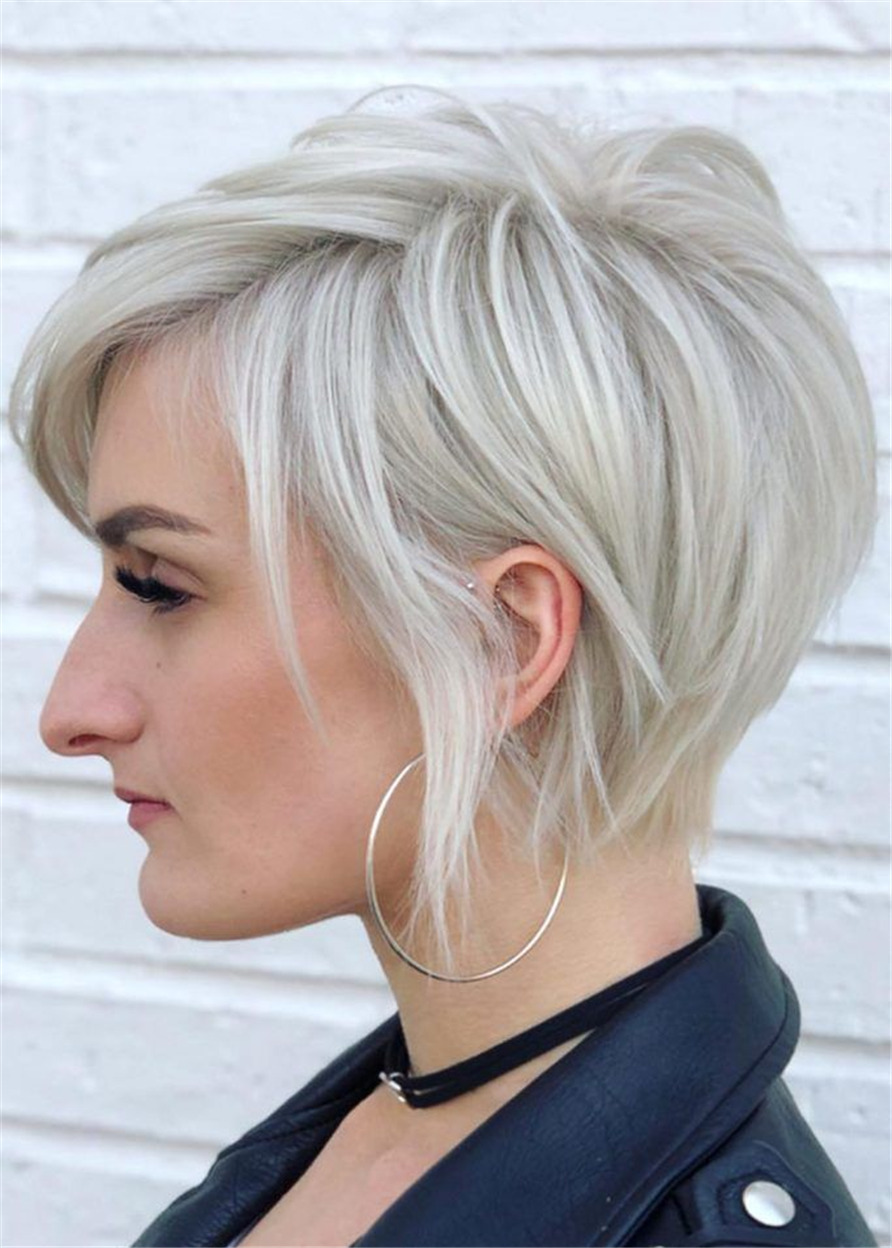 Side-Swept Long Layered Pixie Haircut Nature Straight Synthetic Hair Capless 130% 10 Inches Wigs