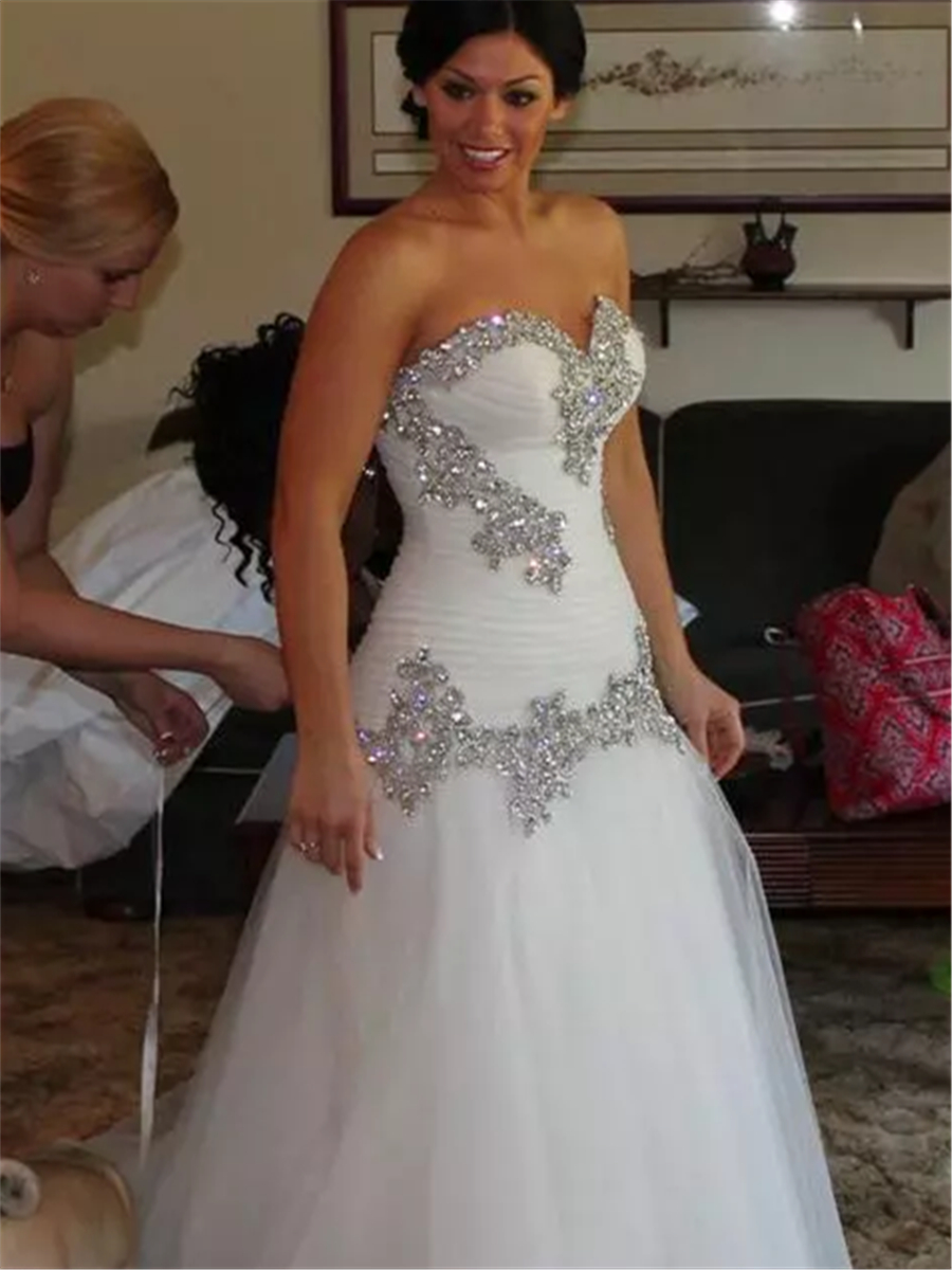 Sweetheart Lace-Up Beaded Pleats Plus Size Wedding Dress