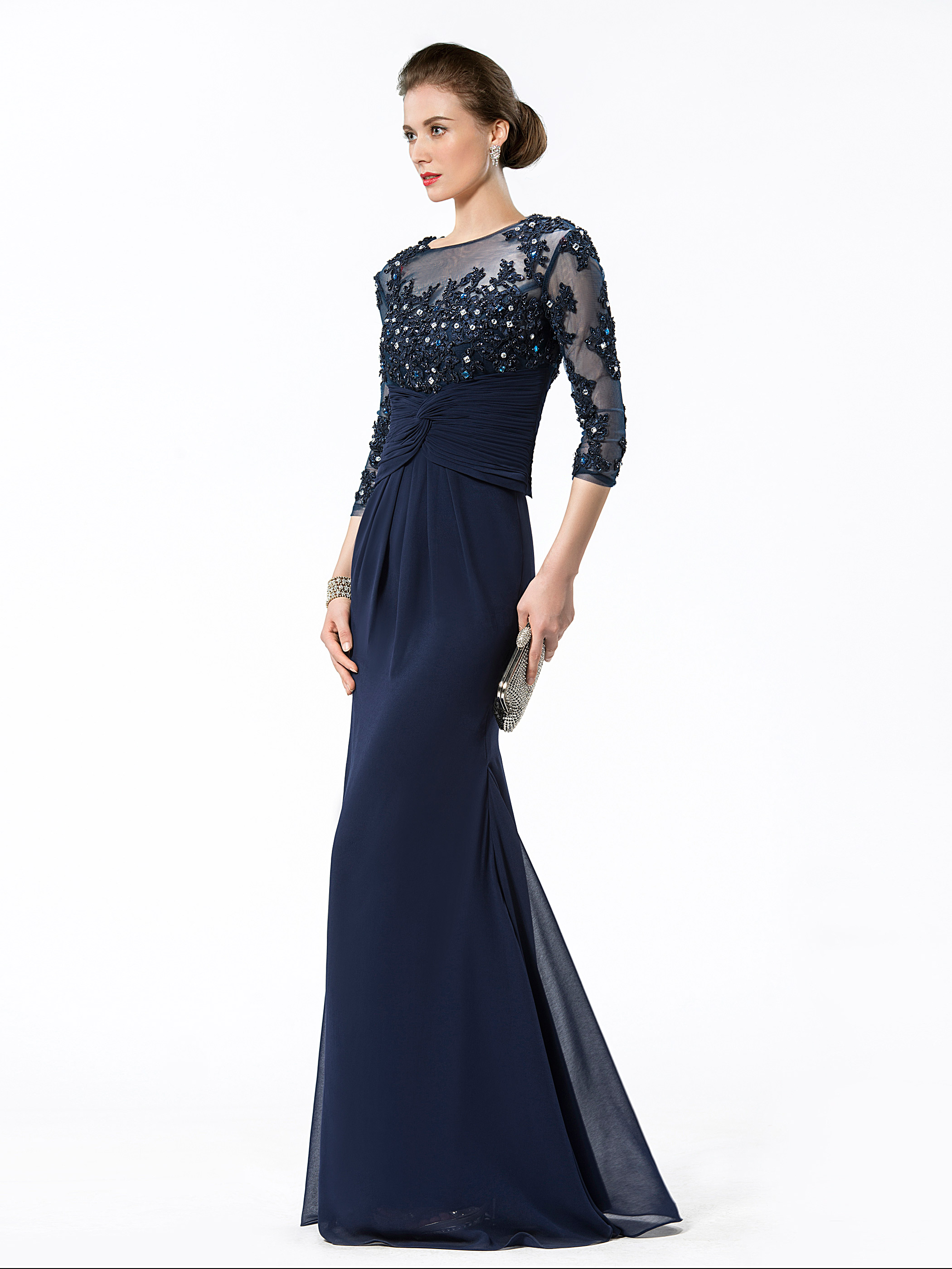 Appliques Sequins Sheath Mother of the Bride Dress with Sleeves