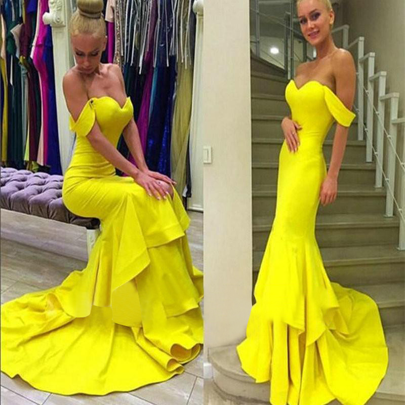 Off-the-Shoulder Tiered Mermaid Evening Dress